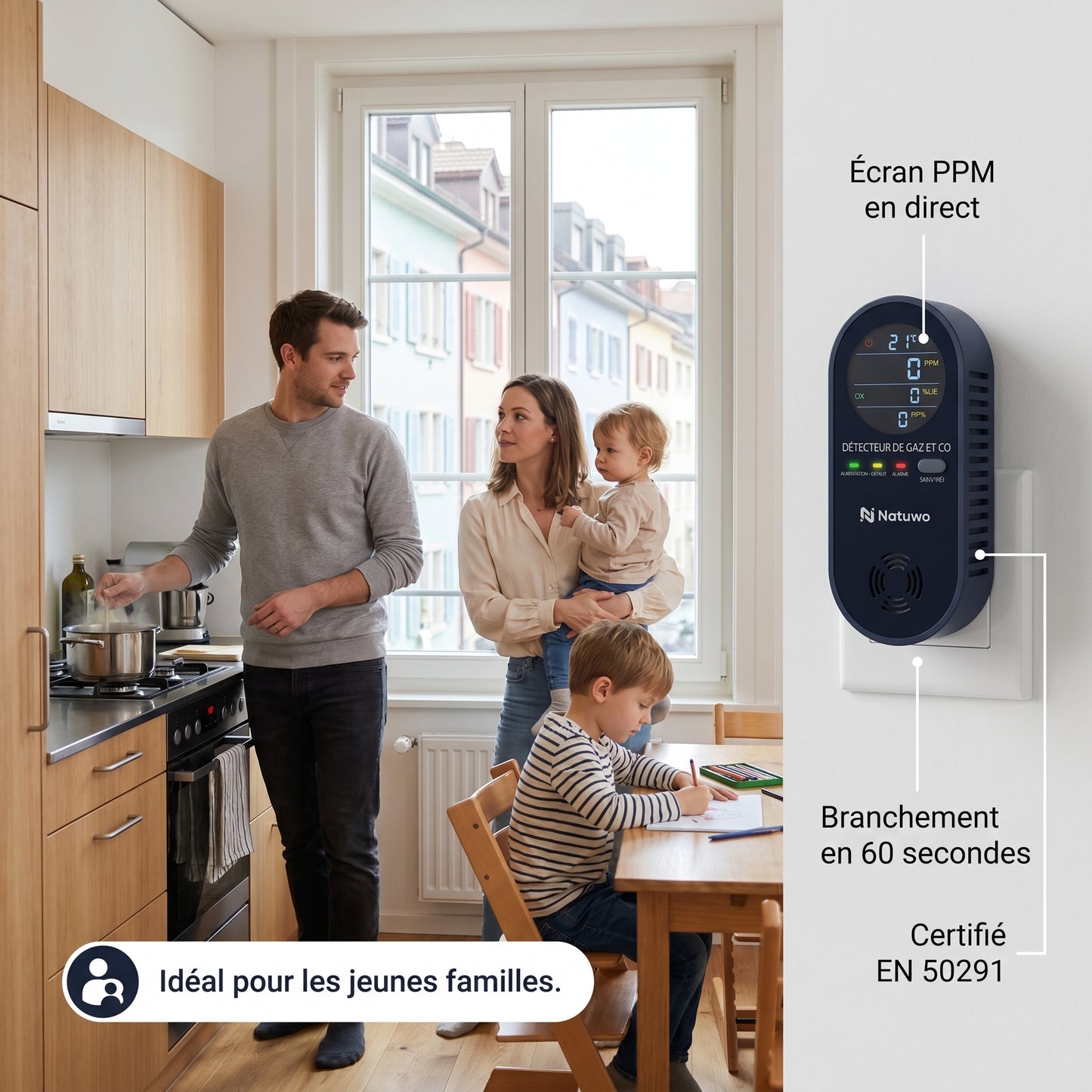 Natuwo Sentry · Détecteur 4-en-1 à brancher