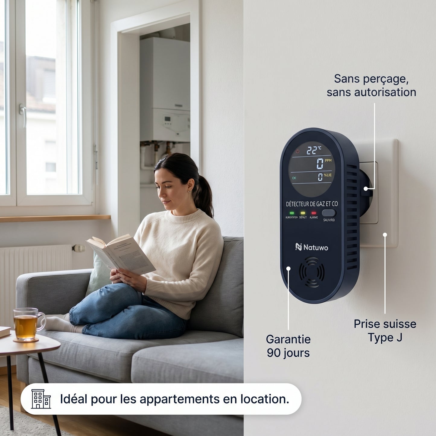Natuwo Sentry · Détecteur 4-en-1 à brancher