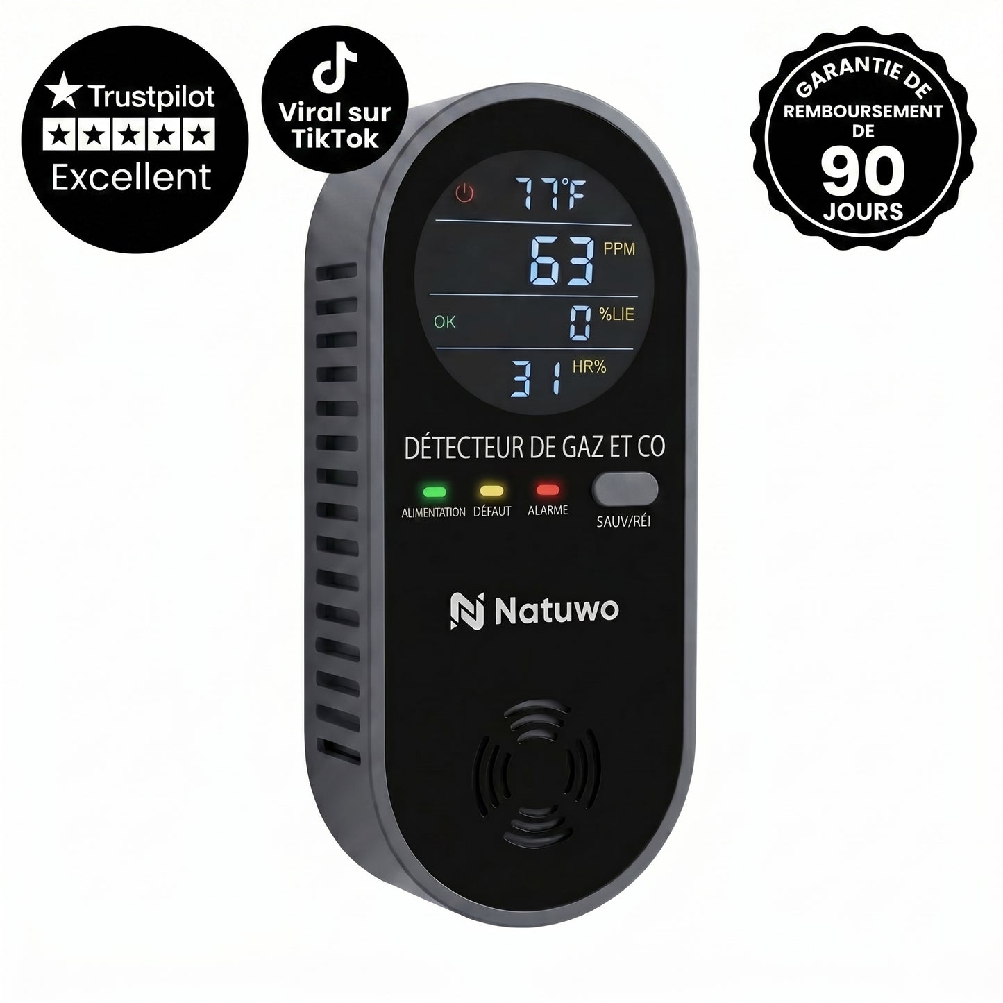 Natuwo Sentry · Détecteur 4-en-1 à brancher