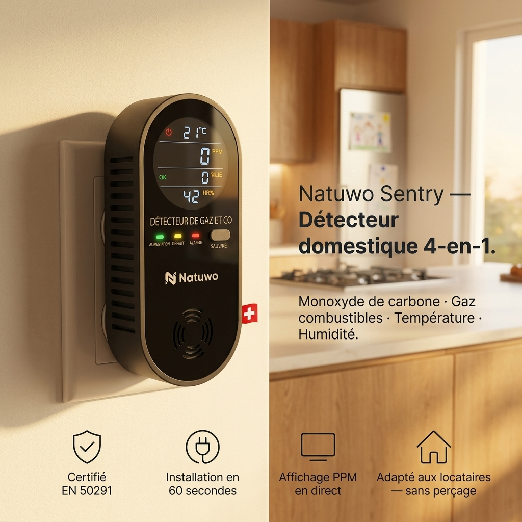 Natuwo Sentry · Détecteur 4-en-1 à brancher